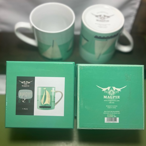NEW in box porcelain 2 ‘Ahoy Yacht’ Big Mugs by Magpie - Picture 3 of 3